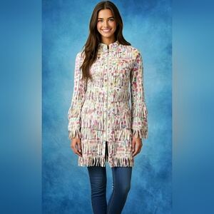 Custom Fringe Leather Jacket, Luxury, Floral, Flowers, Size Medium *RARE!*